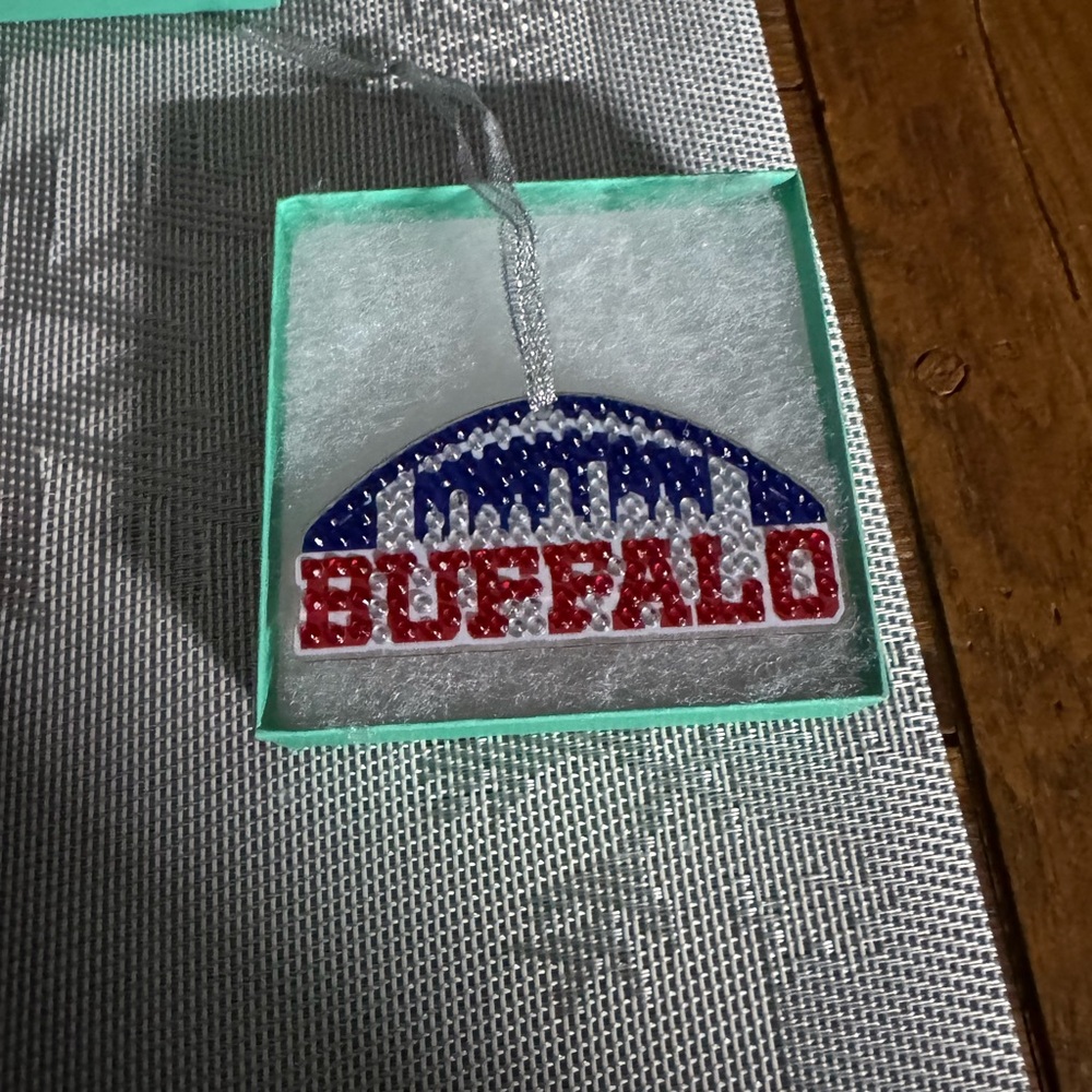 Buffalo Football Ornament with Red and Blue Accents